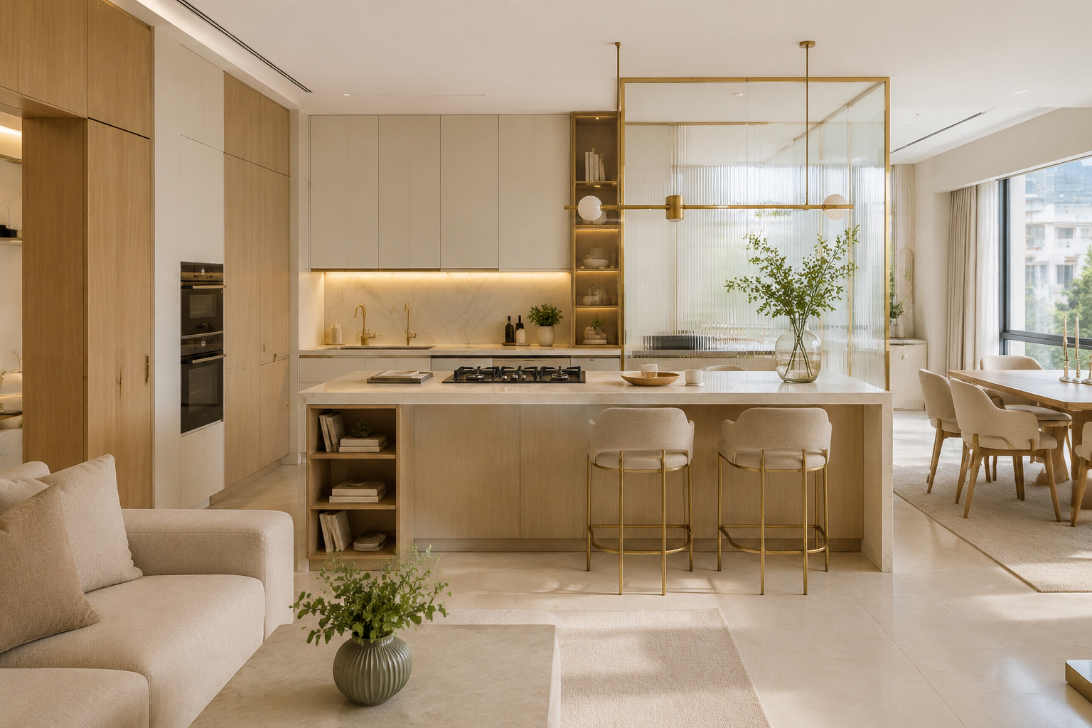 Kitchen, living room and multipurpose spaces