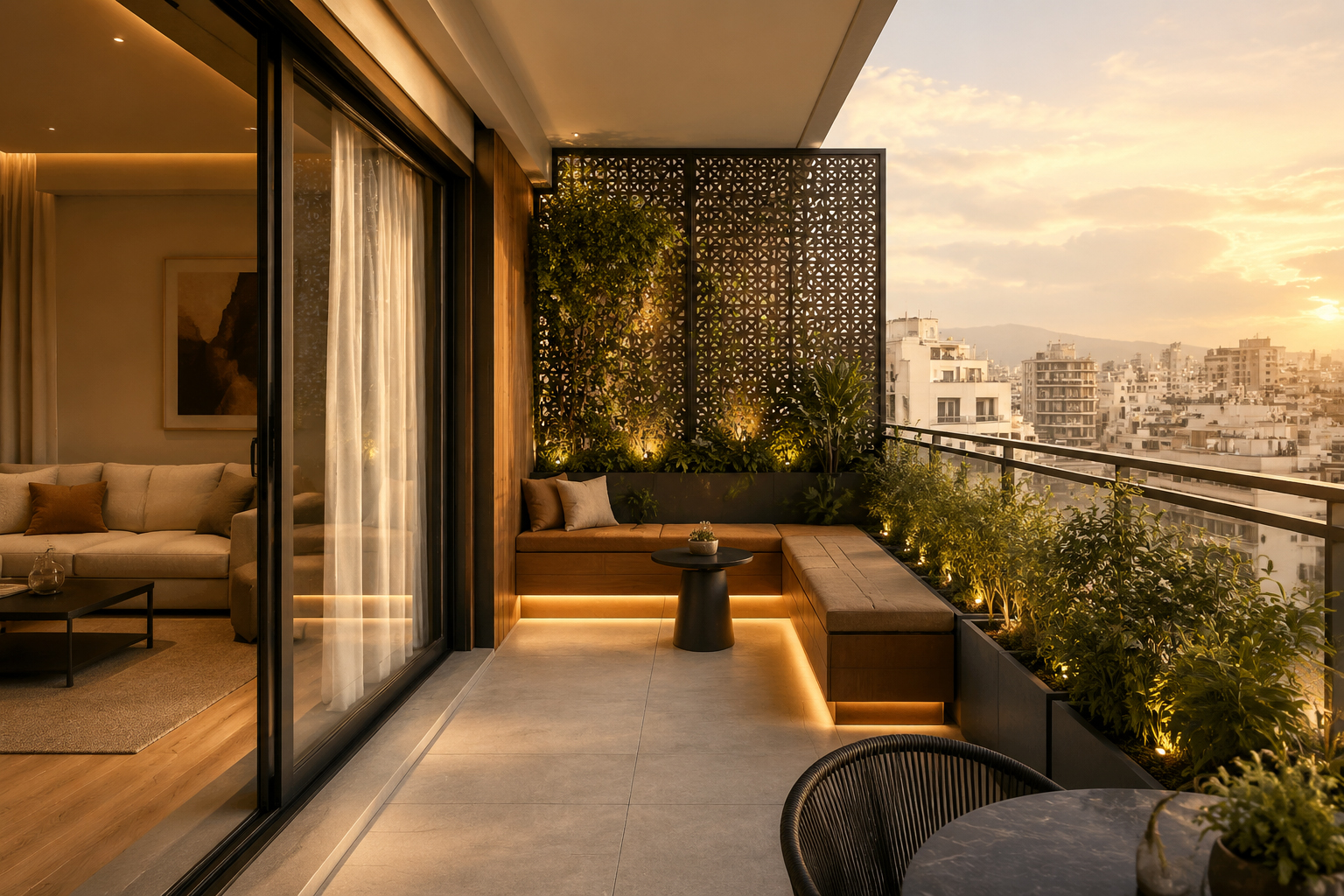 Terrace, windows and connection to the outside