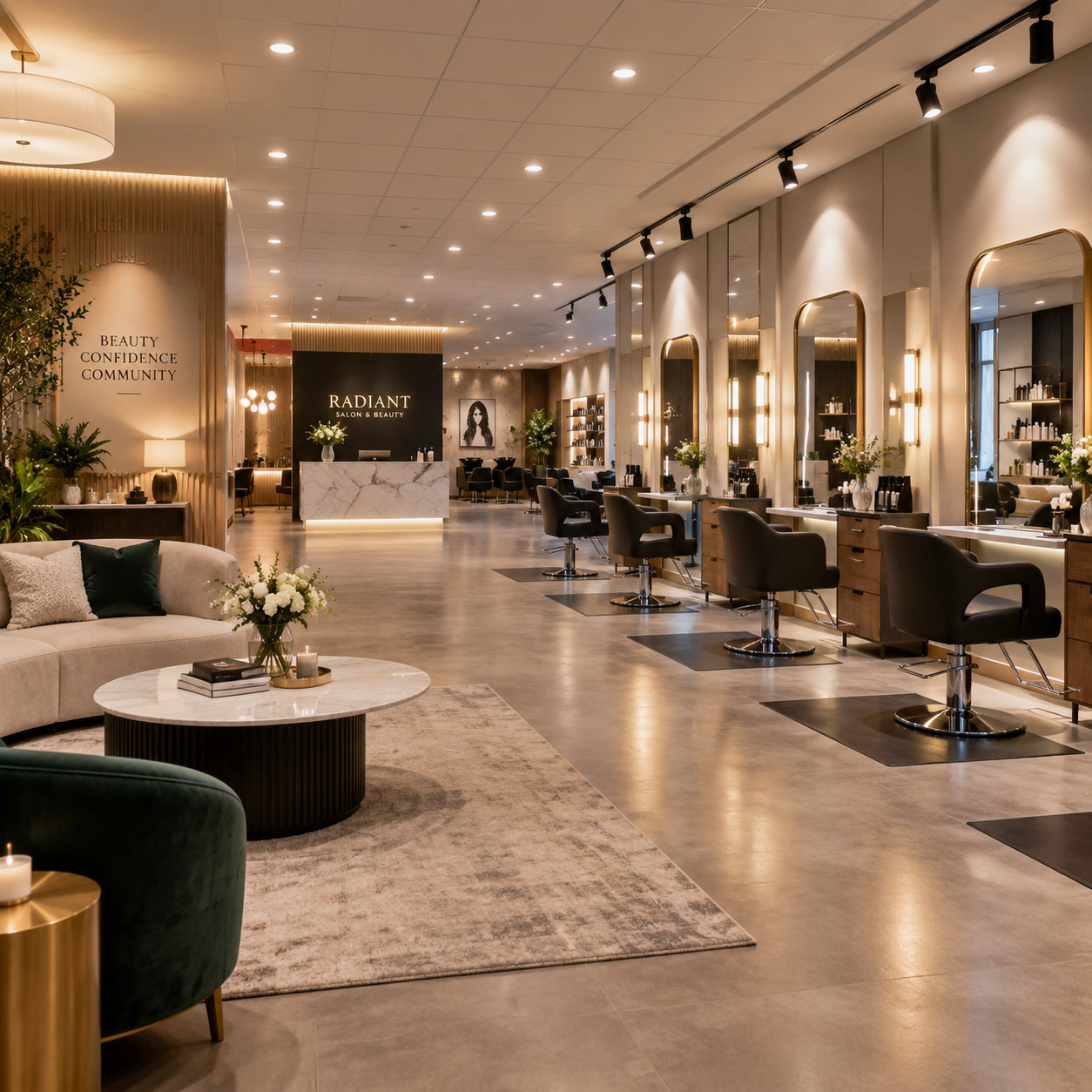 large beauty salon zoning lighting design