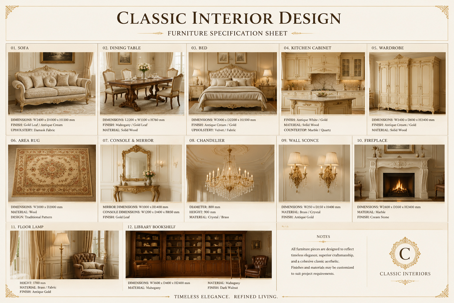 Classic interior design moodboard