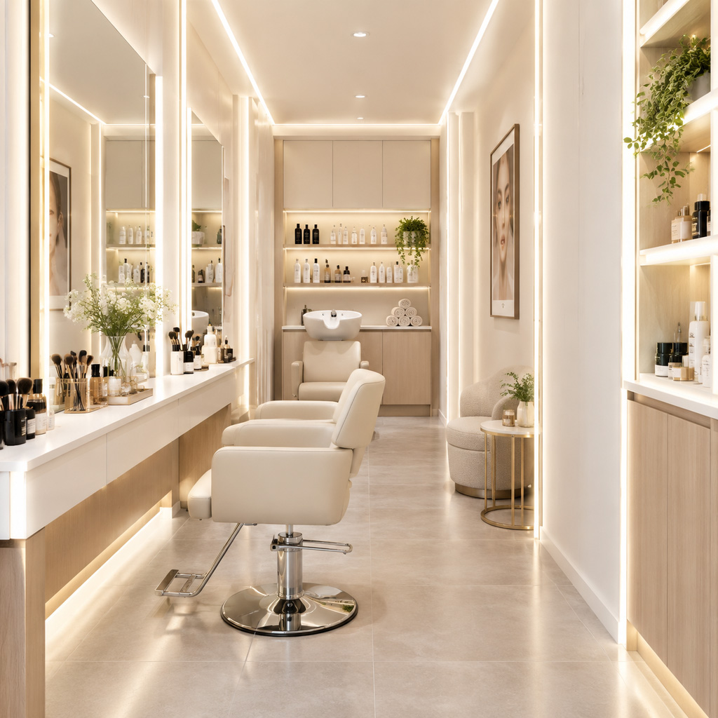 small beauty salon depth enhancement lighting